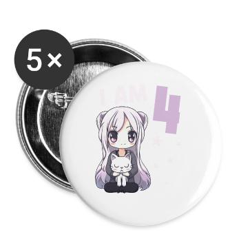 4 ans Fille Anime Kawaii Cat 4ème anniversaire - Lot de 5 grands badges (56 mm) - blanc - Devant