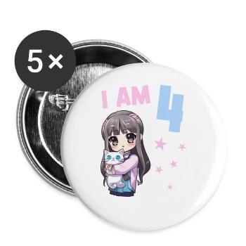 4 ans Fille Anime Kawaii Cat 4ème anniversaire - Lot de 5 grands badges (56 mm) - blanc - Devant