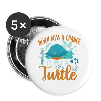 Sea Turtle Tortoise Never Miss A - Buttons large 2.2''/56 mm (5-pack) - white - Front