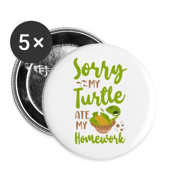 Sea Turtle Tortoise Sorry My - Buttons large 2.2''/56 mm (5-pack) - white - Front