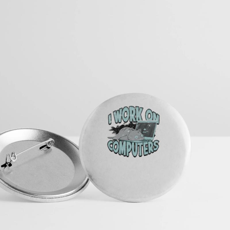 I WORK ON COMPUTERS - Cat and Computers - Tech Buttons large 2.2''/56 mm (5-pack)