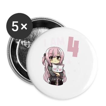 4 ans Fille Anime Kawaii Cat 4ème anniversaire - Lot de 5 grands badges (56 mm) - blanc - Devant
