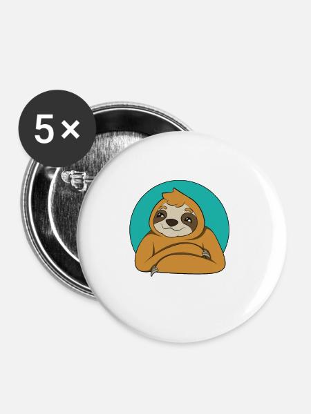 Faultier - Buttons groß 56 mm (5er Pack) - Weiß