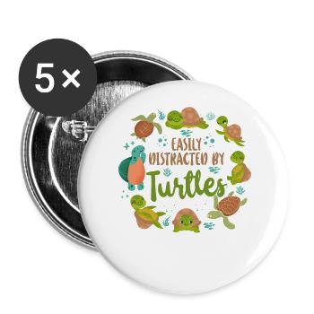 Sea Turtle Tortoise Easily - Buttons groß 56 mm (5er Pack) - Weiß - Vorne