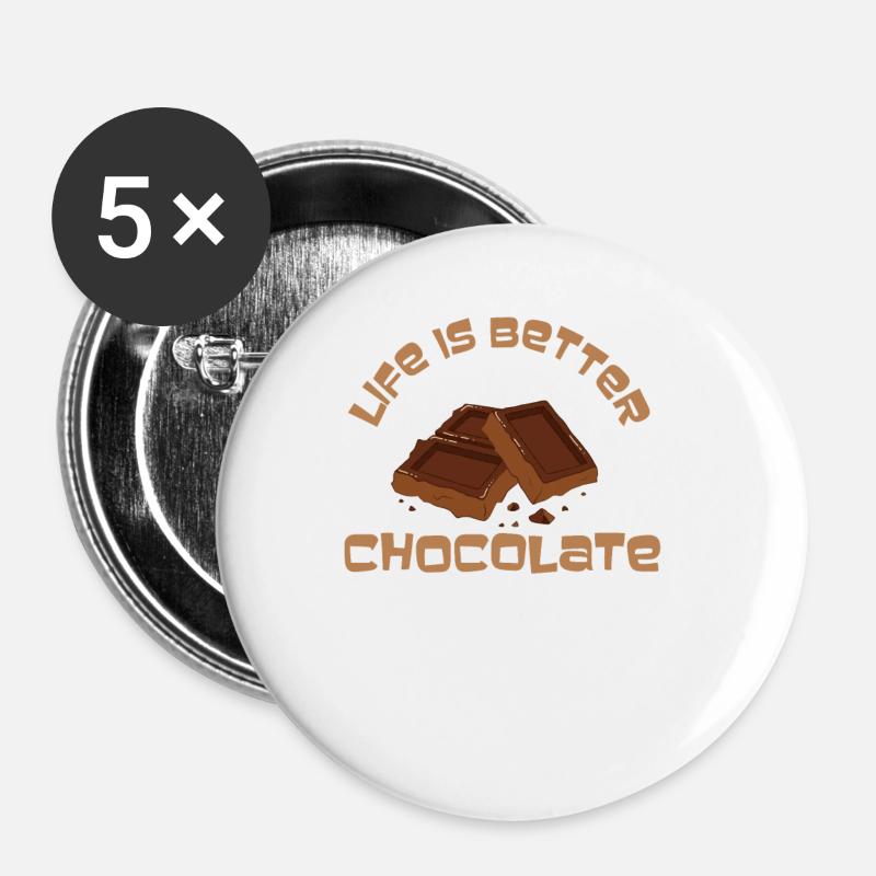 Das Leben ist Besser Mit Schokolade - Buttons groß 56 mm (5er Pack) - Weiß