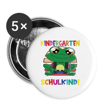 Tschüss Kindergarten Ich Bin Jetzt Ein Schulkind! - Buttons groß 56 mm (5er Pack) - Weiß - Vorne
