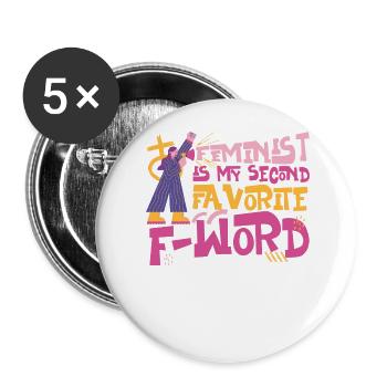 Féministe féministe est ma deuxième - Lot de 5 grands badges (56 mm) - blanc - Devant
