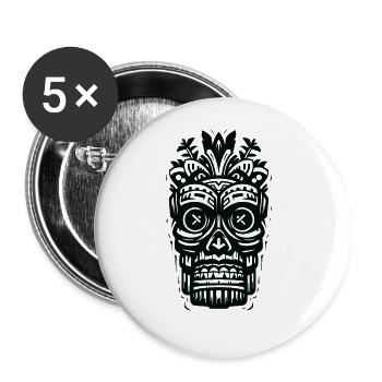 Tribal Tiki Maori Masque Polynésien Rétro Polynésien - Lot de 5 grands badges (56 mm) - blanc - Devant