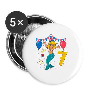 Avec Sirène - Anniversaire de fille 7 ans - Lot de 5 grands badges (56 mm) - blanc - Devant