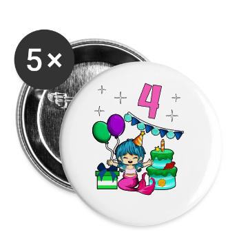 With Mermaid - Girl Birthday 4 Years - Buttons large 2.2''/56 mm (5-pack) - white - Front