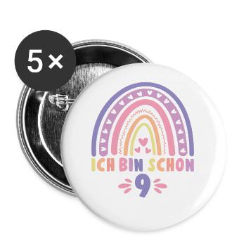 Ich bin schon 9 - 9 Geburtstag Mädchen Geschenk - Buttons groß 56 mm (5er Pack) - Weiß - Vorne