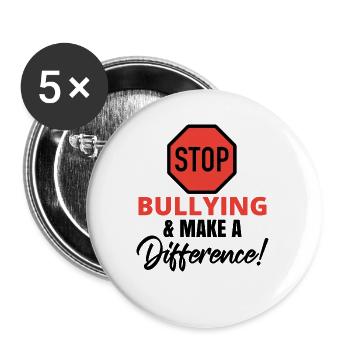 Prévention de l’intimidation | Pas d’intimidation | Bonté - Lot de 5 grands badges (56 mm) - blanc - Devant