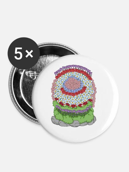 Blumenbeet - Buttons groß 56 mm (5er Pack) - Weiß