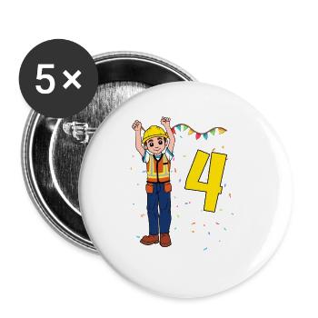 With construction worker - boys' birthday 4 years - Buttons large 2.2''/56 mm (5-pack) - white - Front