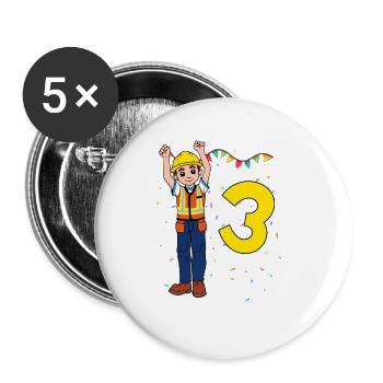 With construction worker - boys' birthday 3 years - Buttons large 2.2''/56 mm (5-pack) - white - Front