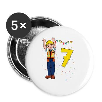 With construction worker - boys' birthday 7 years - Buttons large 2.2''/56 mm (5-pack) - white - Front