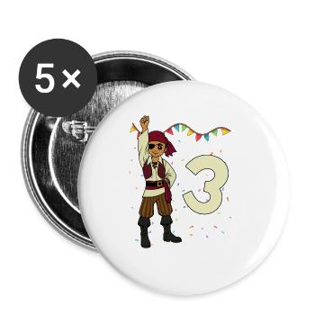 With Pirate - Boys' Birthday 3 Years - Buttons large 2.2''/56 mm (5-pack) - white - Front