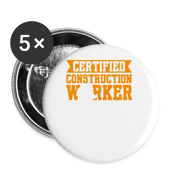 Certified Construction Worker - Buttons large 2.2''/56 mm (5-pack) - white - Front