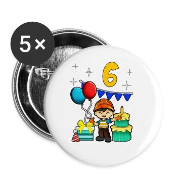 With construction worker - guys birthday 6 years - Buttons large 2.2''/56 mm (5-pack) - white - Front