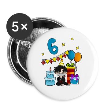 Mit Ninja - Jungs Geburtstag 6 Jahre - Buttons groß 56 mm (5er Pack) - Weiß - Vorne
