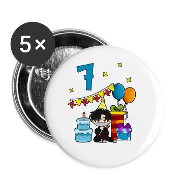 Mit Ninja - Jungs Geburtstag 7 Jahre - Buttons groß 56 mm (5er Pack) - Weiß - Vorne