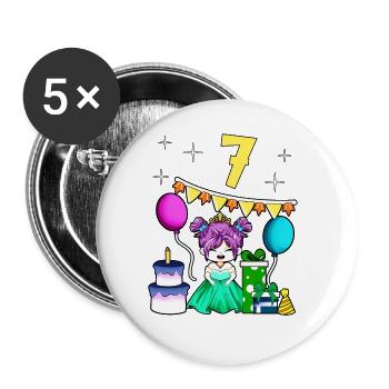 With Princess - Girl Birthday 7 Years - Buttons large 2.2''/56 mm (5-pack) - white - Front