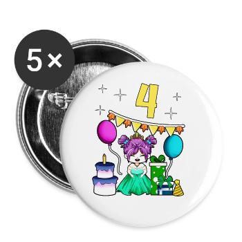 With princess - girl birthday 4 years - Buttons large 2.2''/56 mm (5-pack) - white - Front