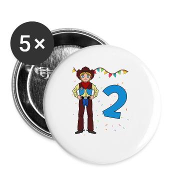 Avec Cowboy - Anniversaire des garçons 2 ans - Lot de 5 grands badges (56 mm) - blanc - Devant