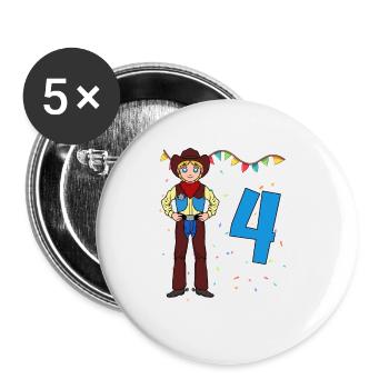 With Cowboy - Boys Birthday 4 Years - Buttons large 2.2''/56 mm (5-pack) - white - Front