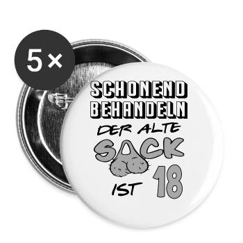 Geburtstag 18 Schonend behandeln Alter Sack ist 18 - Buttons groß 56 mm (5er Pack) - Weiß - Vorne