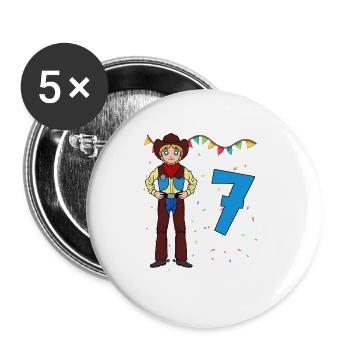 With Cowboy - Boys' Birthday 7 Years - Buttons large 2.2''/56 mm (5-pack) - white - Front