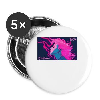 80er Motto Party Das ist mein 80er Jahre Kostüm - Buttons groß 56 mm (5er Pack) - Weiß - Vorne