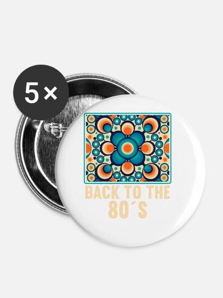 80er Motto Party Back to the 80s Jahre Kostüm - Buttons groß 56 mm (5er Pack) - Weiß