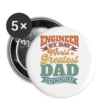 Ingénieur le jour, meilleur papa du monde la nuit - Lot de 5 grands badges (56 mm) - blanc - Devant