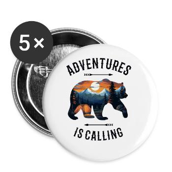 Bär Berge Zelten Camping Bergwandern Natur Wandern - Buttons groß 56 mm (5er Pack) - Weiß - Vorne
