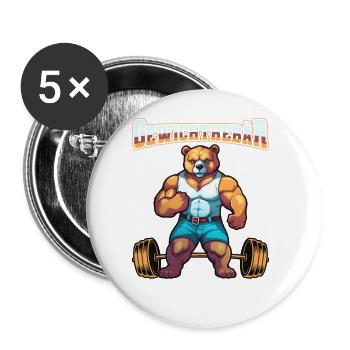 Gewichthebär Bodybuilding Kraftsport Fitness Meme - Buttons groß 56 mm (5er Pack) - Weiß - Vorne
