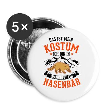 Nasenbär Kostüm Coati Rüsselbär - Buttons groß 56 mm (5er Pack) - Weiß - Vorne