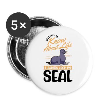 Cadeau de phoque Phoque Lion de mer - Lot de 5 grands badges (56 mm) - blanc - Devant