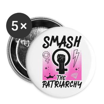Feminist Smash Patriarchy - Buttons groß 56 mm (5er Pack) - Weiß - Vorne