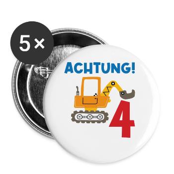 Achtung Ich bin Vier - Buttons groß 56 mm (5er Pack) - Weiß - Vorne