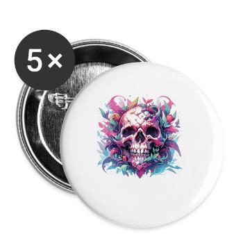 Totenkopf - Buttons groß 56 mm (5er Pack) - Weiß - Vorne