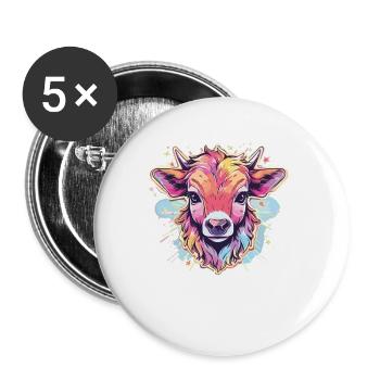 Cow Cow Head Bold Agriculture Calf - Buttons large 2.2''/56 mm (5-pack) - white - Front