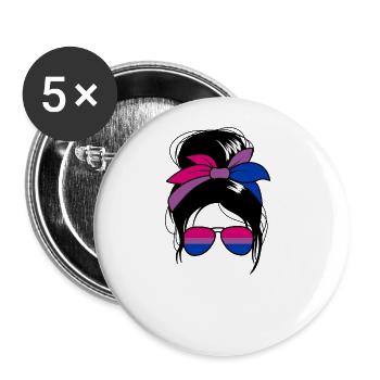 Bisexuelles chaotisches Br�tchen Bi sexuelle Fraue - Buttons groß 56 mm (5er Pack) - Weiß - Vorne
