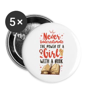 Feminist Never Underestimate The - Buttons large 2.2''/56 mm (5-pack) - white - Front