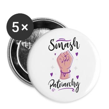 Feminist Smash Patriarchy - Buttons groß 56 mm (5er Pack) - Weiß - Vorne