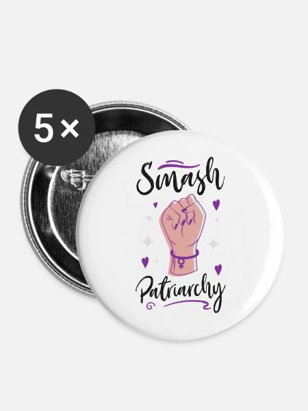 Feminist Smash Patriarchy - Buttons groß 56 mm (5er Pack) - Weiß
