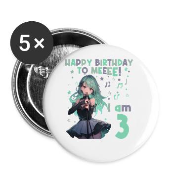 Anime Mandga K-Pop KPop Girl 3rd Birthday - Buttons large 2.2''/56 mm (5-pack) - white - Front