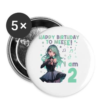 Anime Mandga K-Pop KPop Girl 2nd Birthday - Buttons large 2.2''/56 mm (5-pack) - white - Front