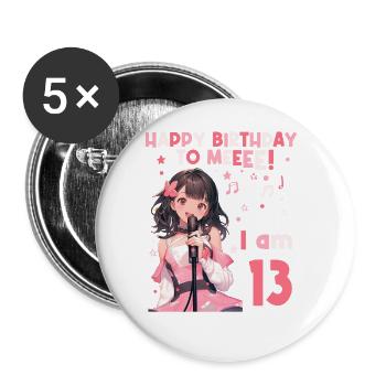 Anime Mandga K-Pop KPop Mädchen 13. Geburtstag - Buttons groß 56 mm (5er Pack) - Weiß - Vorne