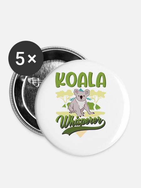 Koala Flüsterer Koalabär - Buttons groß 56 mm (5er Pack) - Weiß
